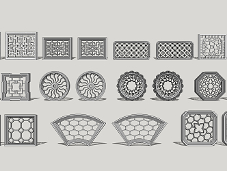 Chinese-style openwork window garden window flower 3d model