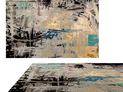 Square Rug with Abstract Art Pattern in Black Gold Blue and Green Tones 3d model