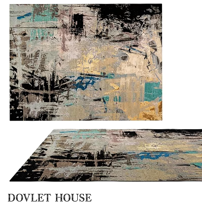 Square Rug with Abstract Art Pattern in Black Gold Blue and Green Tones 3d model