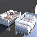 Cozy Light Blue And White Bedroom Furniture With Star Patterned Cushions And Soft Linens