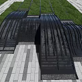 Modern Black Metal Garden Ornament With Wavy Design On Paved Ground And Lawn