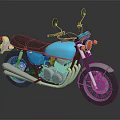 Vintage Teal Motorcycle with Black Leather Seat Chrome Exhaust Round Headlights and Rearview Mirrors