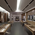 Modern Cultural Center Interior Design With Wooden Display Cases Exhibits And Lighting