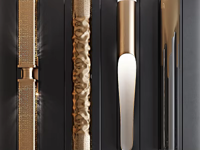 Modern Interior Decor Wall Lamps with Gold Metal Frames Textured Details and Glowing White Panels 3d model