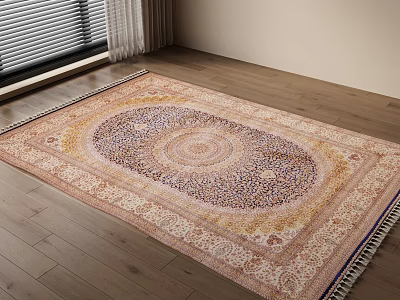 Square Rug With Intricate Patterns In Room With Wooden Floor 3d model