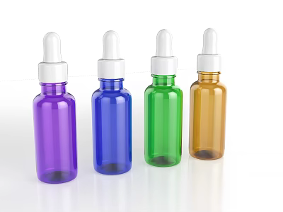 Empty Colorful Glass Dropper Bottles With White Caps In Assorted Purple Blue Green Yellow 3d model