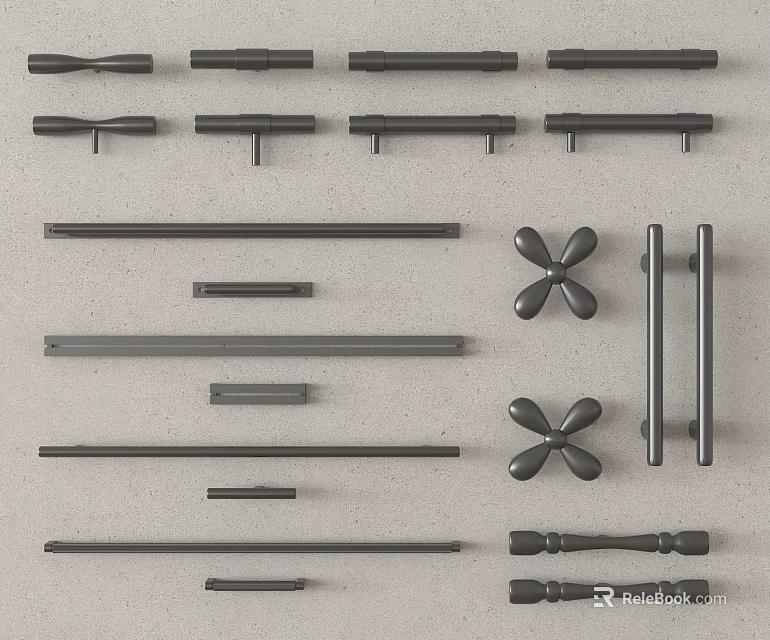 Modern Metal Handles With Various Shapes And Designs For Furniture And Cabinets 3d model 