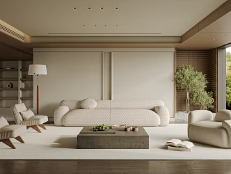 Living Room Sofa Single Chair Coffee Table Curtain Carpet Bookshelf Jewelry Chandelier Hanging Picture 3d model
