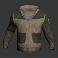 Hooded Jacket Brown And Green Patchwork With Zipper Front Gray Lining Arm Patch Detail 3d model