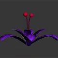 Cartoon Scene Featuring Purple Flower With Petals And Red Stamens On Gray Background
