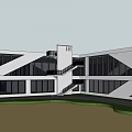 Modern Commercial Complex With Green Roof Open Courtyard And Glass Facade