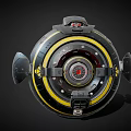 Futuristic Smart Machine With Spherical Design Black Yellow Stripes Red Silver Core Mechanical Components 3d model