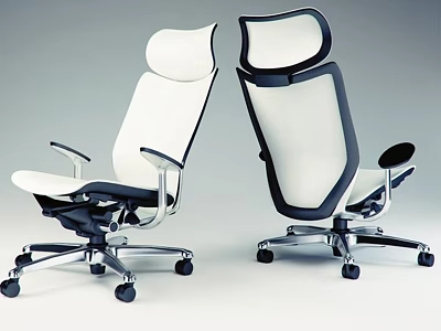 Modern Ergonomic Office Chair With Mesh Backrest White And Black Design Five-Wheel Base 3d model