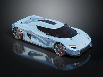 Light Blue Sports Car With Sleek Design Red Interior Black Roof And Silver Wheels 3d model