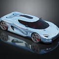 Light Blue Sports Car With Sleek Design Red Interior Black Roof And Silver Wheels