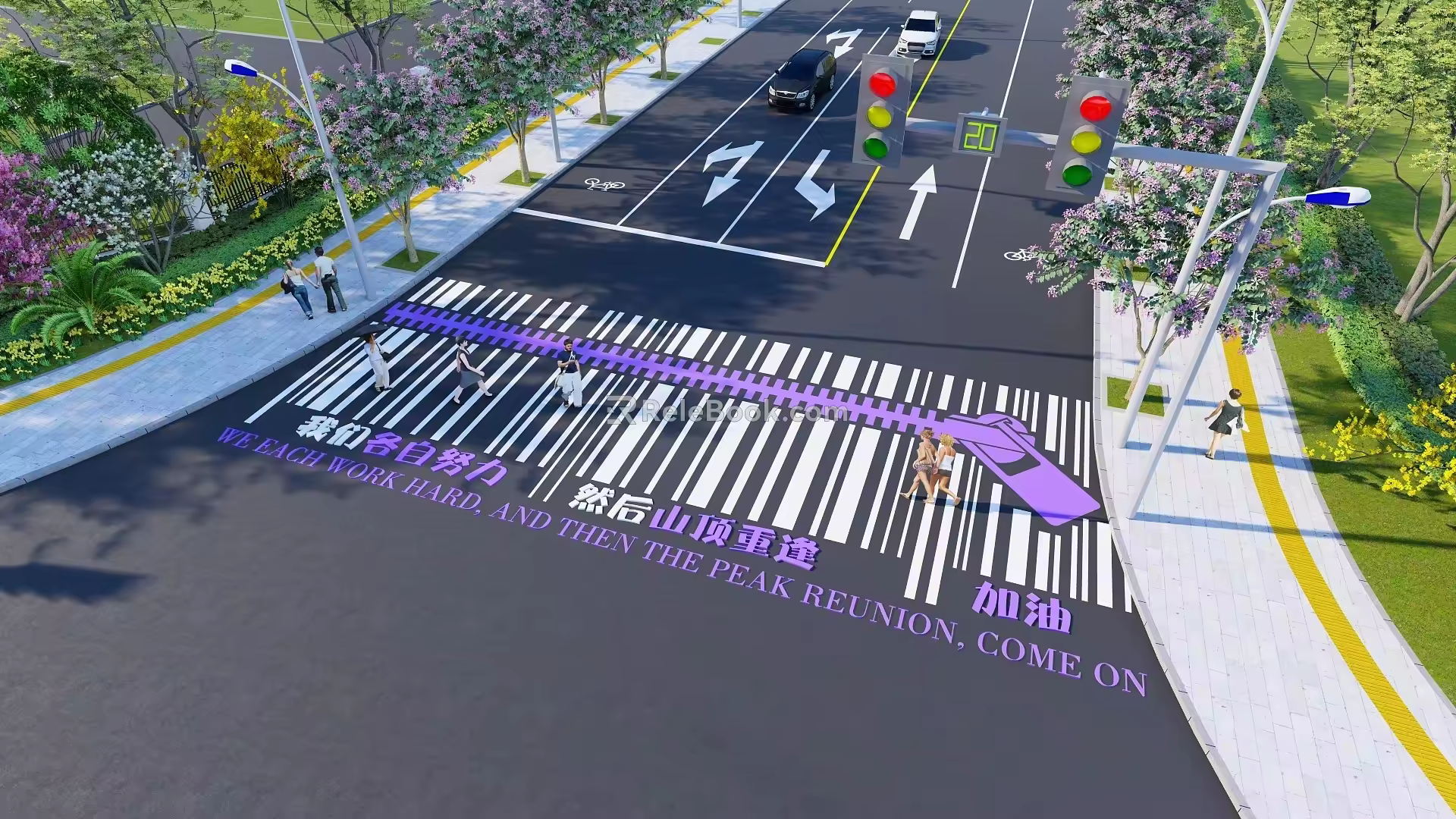 Creative zebra crossing zipper zebra crossing road sign line 3d model