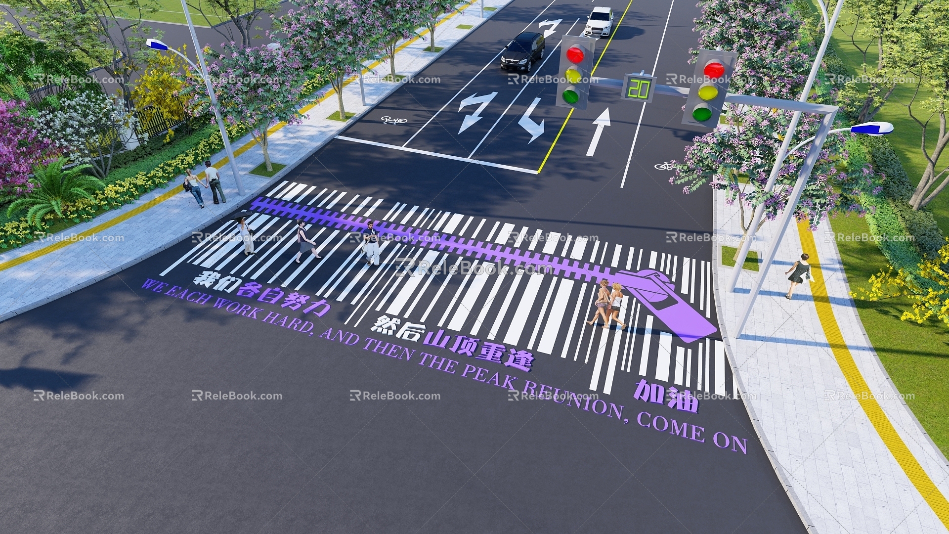 Creative zebra crossing zipper zebra crossing road road sign line 3d model