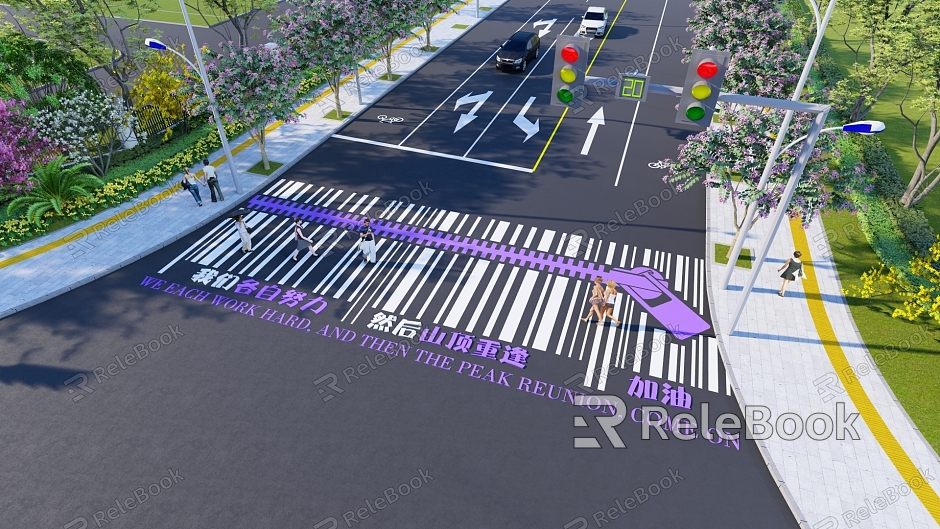 Creative zebra crossing zipper zebra crossing road road sign line model