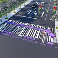 Creative zebra crossing zipper zebra crossing road sign line 3d model
