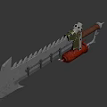 Mechanical Battle Axe Weapon Featuring Spiked Blade Metal Frame And Red Cylinder Component 3d model