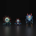 Three Colorful Cartoon Monsters With Big Eyes Tentacles And Horns