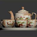 Elegant Floral Teapot Set With Matching Cups Gold Accents And Tray