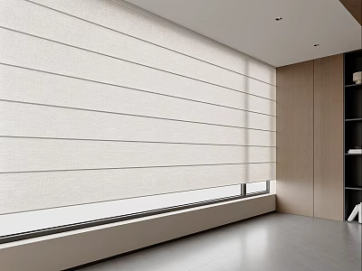 Modern Window Curtain With Striped Linen Design In Contemporary Interior 3d model