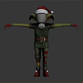 Green Skinned Fantasy Creature In Santa Hat With Elf Outfit Red Gloves Shoes Bandages Mask