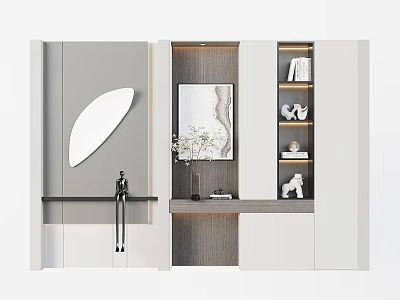 Modern Gray And White Bookcase With Open Shelves Decorative Items Mirror And Painting 3d model