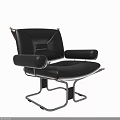 Black Leather Modern Leisure Chair With Rounded Armrests Metal Frame And Wooden Backrest