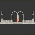 Scenic White Marble Architectural Platform With Arch Structures Red Central Area And Yellow Object Steps 3d model