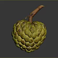 Fresh Yellow Custard Apple With Bumpy Texture And Brown Stem On Gray Background 3d model