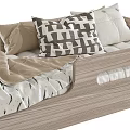 Wooden and White Kids Bed with Geometric Pattern Bedding and Wheel Design