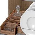 Storage Cabinet With Organized Plates Cups Glasses Wooden Dividers And Metal Frame