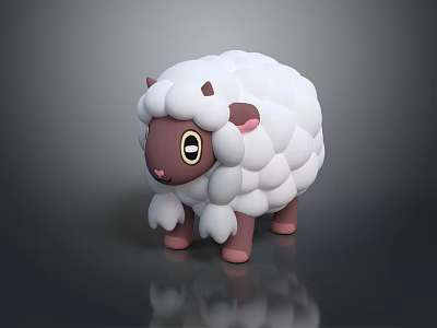 Cute Fluffy Cartoon Sheep Toy With White Wool Brown Face And Pink Ears 3d model