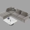 Light Gray Sectional Sofa with Ottoman Decorative Pillows and Marble Coffee Table 3d model