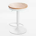 Modern Round Stool With Wooden Seat And White Metal Frame Including Circular Footrest Design