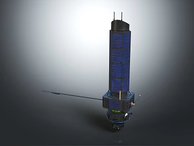 Detailed Spacecraft Model Featuring Blue Solar Panels Antenna And Base Structure 3d model