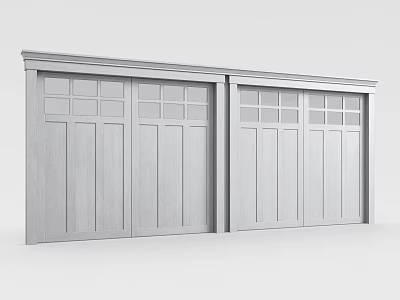 Modern White Double Garage Doors With Wooden Panels And Top Window Panes 3d model