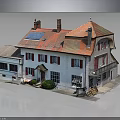 Traditional Style House With Red Roof Solar Panels White Walls And Red Shutters