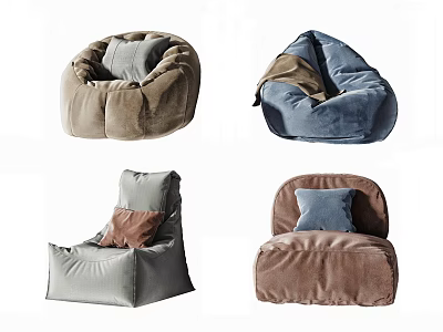 Different Colored Velvet Bean Bag Chairs With Comfortable Pillows For Home Decor 3d model