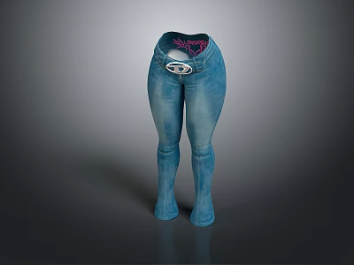 Stylish Blue Denim High Waist Slim Fit Jeans With Belt Buckle Detail Design 3d model