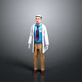 Man Wearing White Doctor Coat Blue Shirt Red Tie And Brown Pants On Gray Background