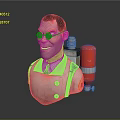 Stylized 3D Cartoon Character With White Outfit Brown Suspenders Goggles And Red Device