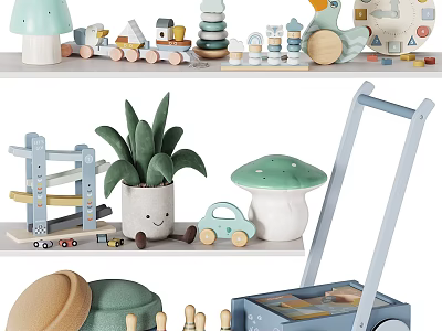 Wooden Toys And Decor In Kids Room 3d model