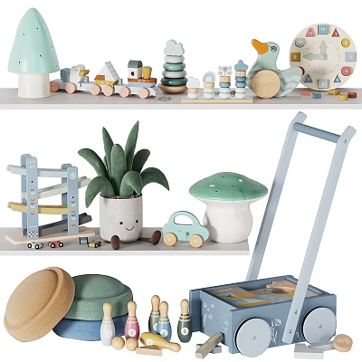 Wooden Toys And Decor In Kids Room 3d model
