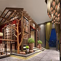 Modern Restaurant Interior Design With Hanging Lamps Staircase And Decorative Elements
