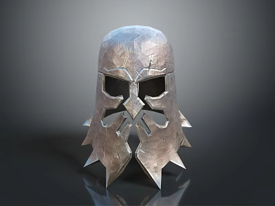 Medieval Spiked Metal Helmet With Textured Surface And Face Protection Design 3d model