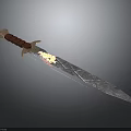 Decorative Medieval Sword With Red Hilt And Blue Patterned Blade Design