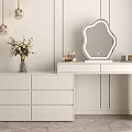 Modern White Dressing Table With Decorative Mirror Drawer Cabinet And Cosmetics 3d model